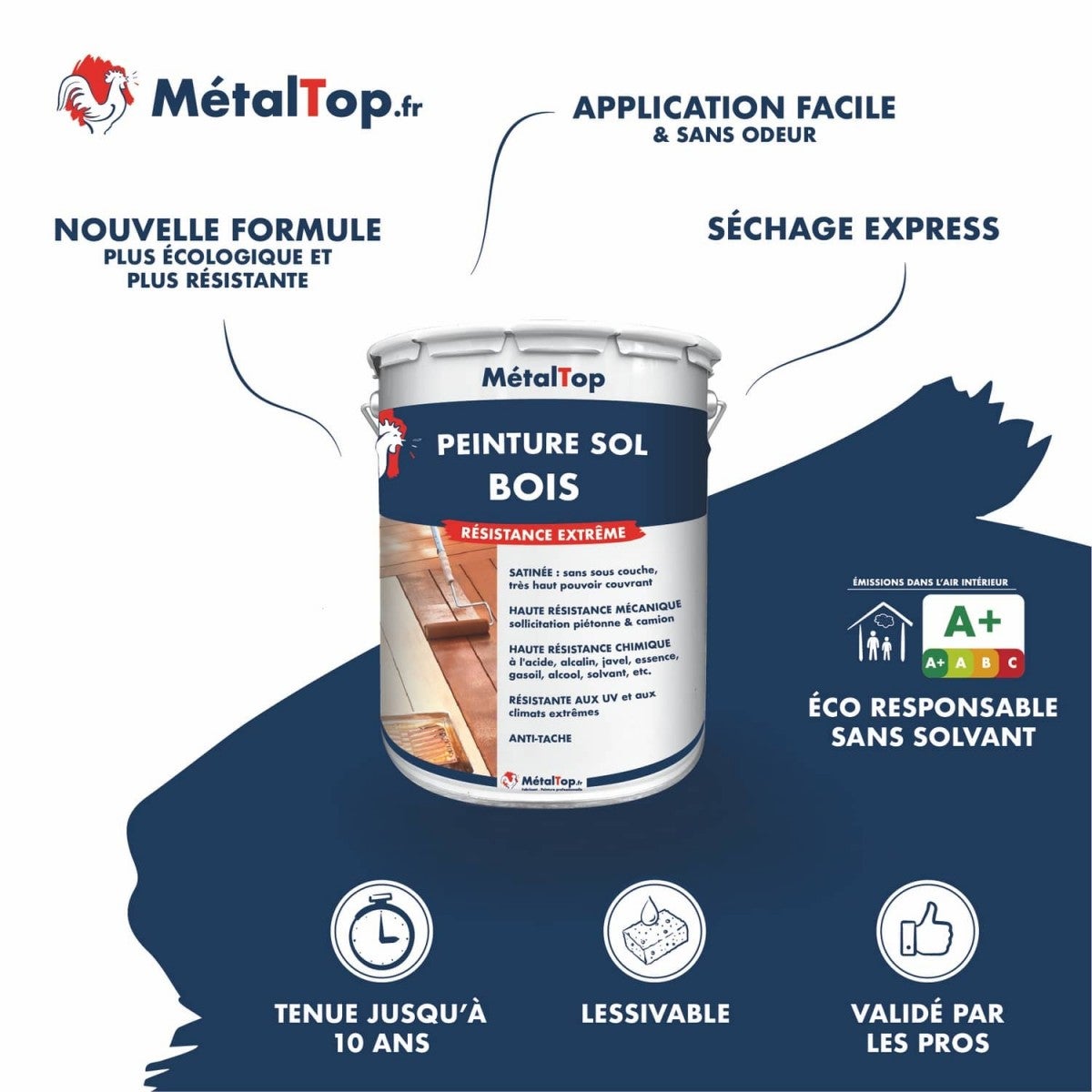 Peinture Sol Bois - Metaltop - Bleu vert - RAL 5001 - Pot 5L - 4