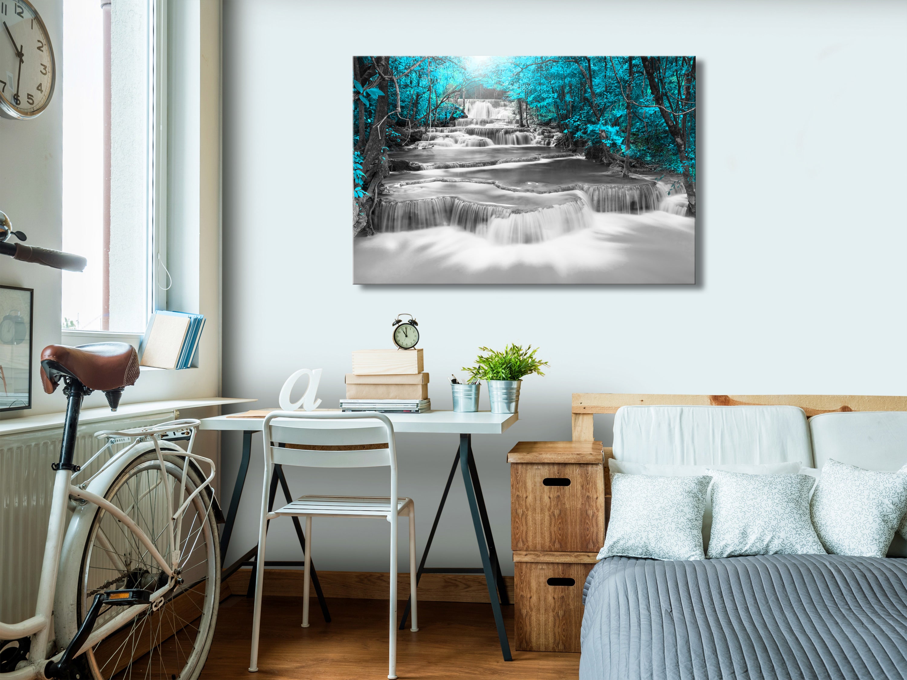 Tableau - Cascade of Thoughts (1 Part) Wide Turquoise [120x80] - 2