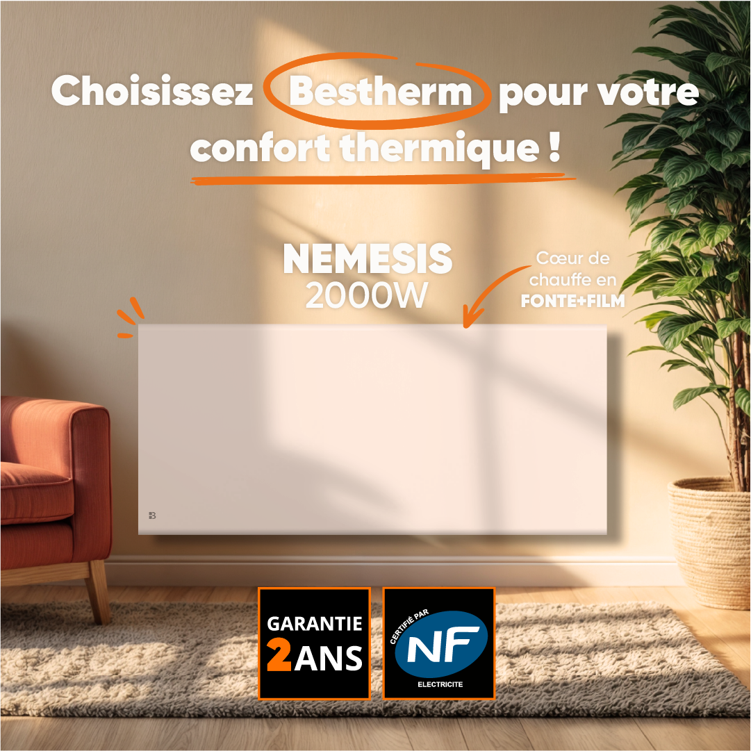 Radiateur électrique fixe à inertie sèche fonte+film 2000W Bestherm NEMESIS horizontal blanc - 3