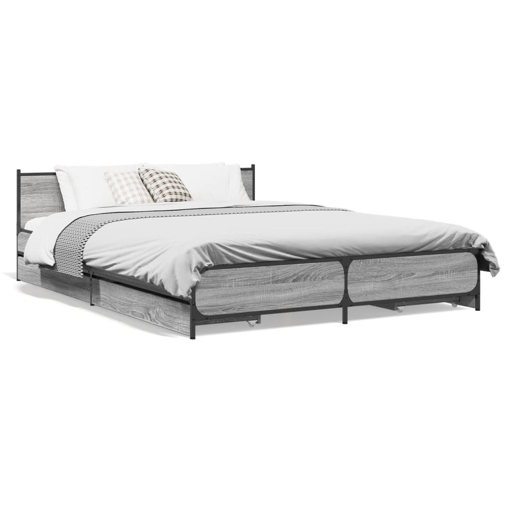 Lit double | Lit adulte | Cadre de lit et tiroirs sonoma gris 120x190 ...