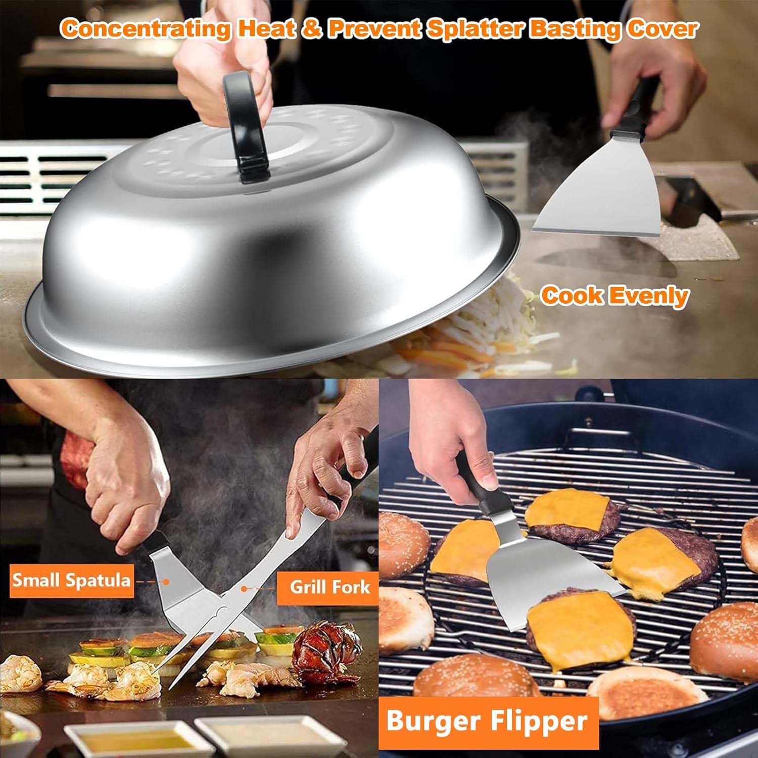 Ensemble 34 pièces accessoires BBQ pour plaque de cuisson – spatules surdimensionnées, racloir, pinceau et housse pour barbecue extérieur Blackstone - 6