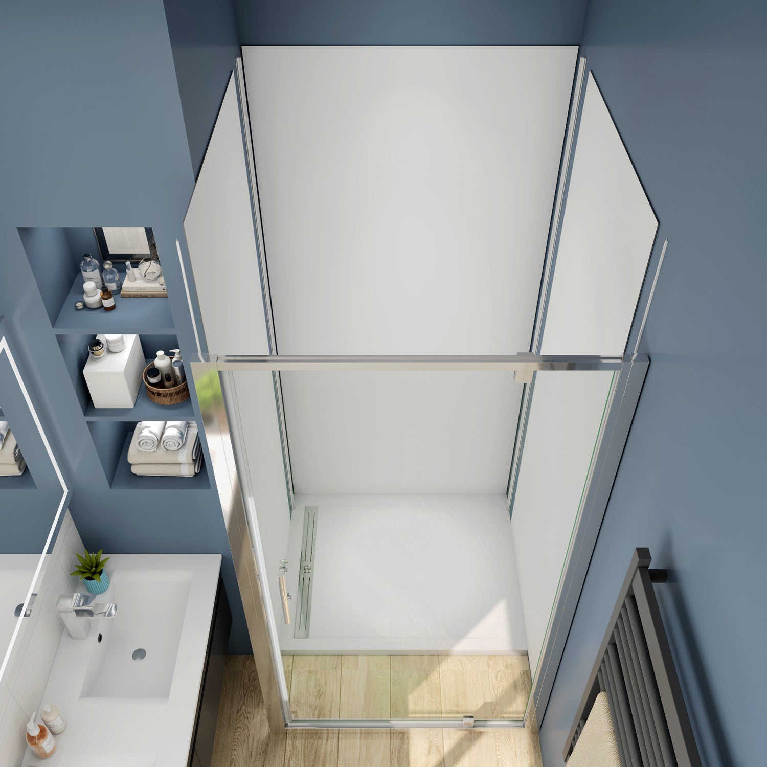 Porta Battente Per Nicchia 86x185 cm in Vetro Temperato Trasparente da 5mm Ingresso Totale Profilo Cromato - 5