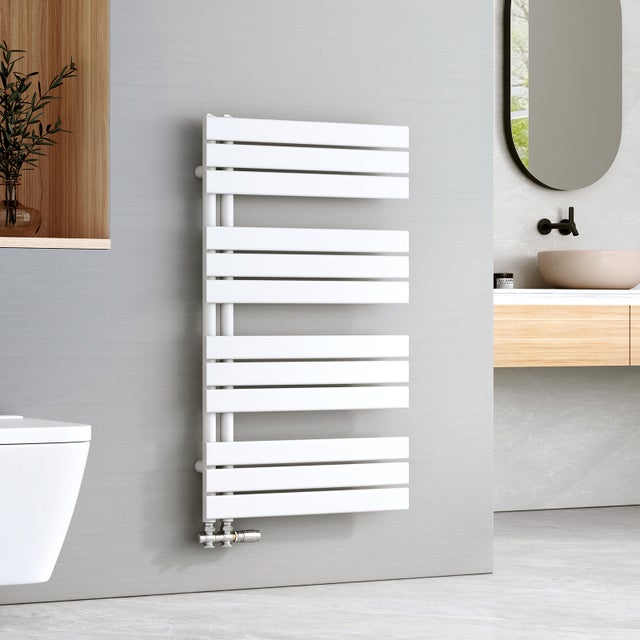 EMKE Asciugatore ad acqua calda a pannello piatto, connessione laterale per asciugamani, bianco 1041x600mm 639Watts