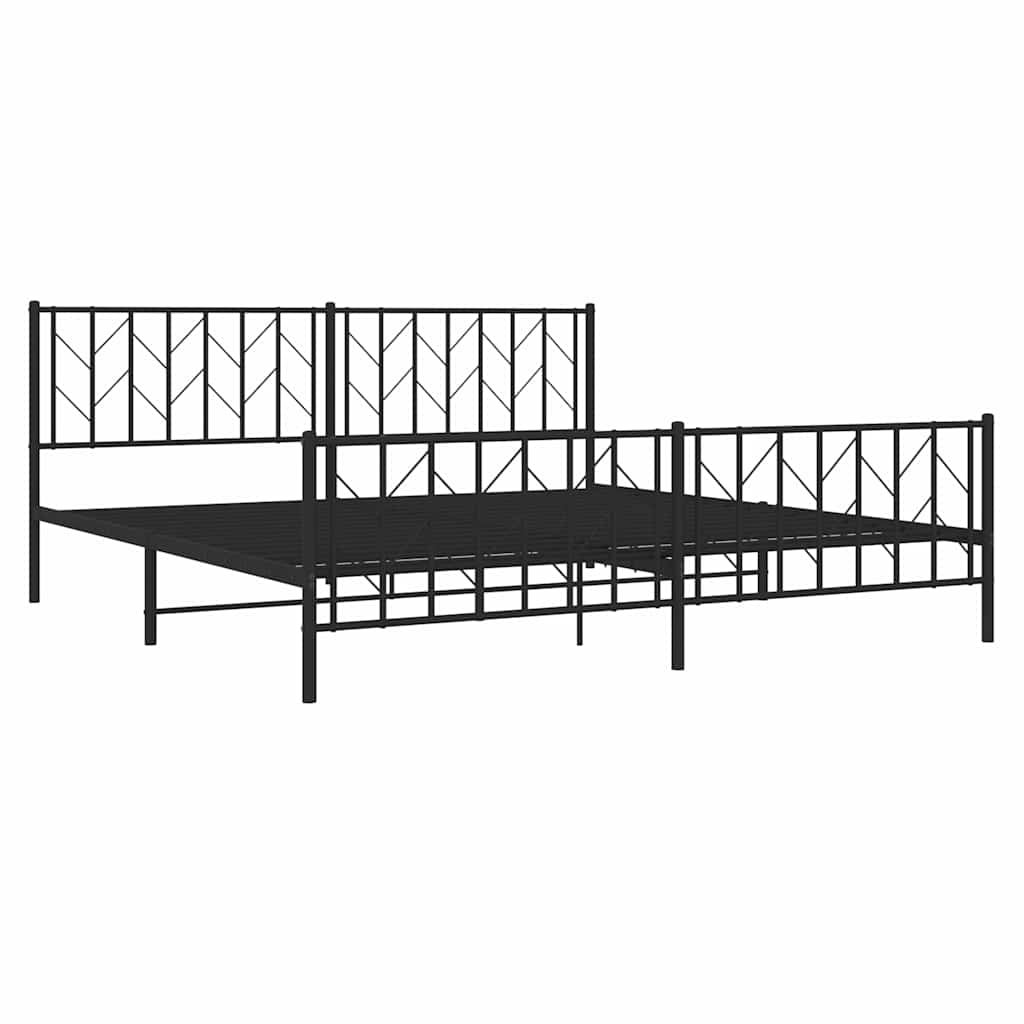 Estructura de cama sin colchón con estribo, de metal negro, para dormitorio, 193 × 203 cm - 4