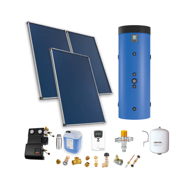 Chauffe-eau solaire toiture plate 3 capteurs solaires. ballon 400L prod ECS instantanée - THERMADOR - PSOLCHECSPBM34TP
