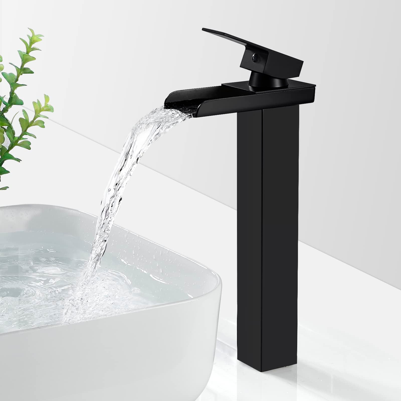 Rubinetto Da Bagno A Cascata Nero Opaco 3 Fori | Miscelatore A Due Maniglie 8 Pollici Con Scarico Pop-up, Acciaio Inox