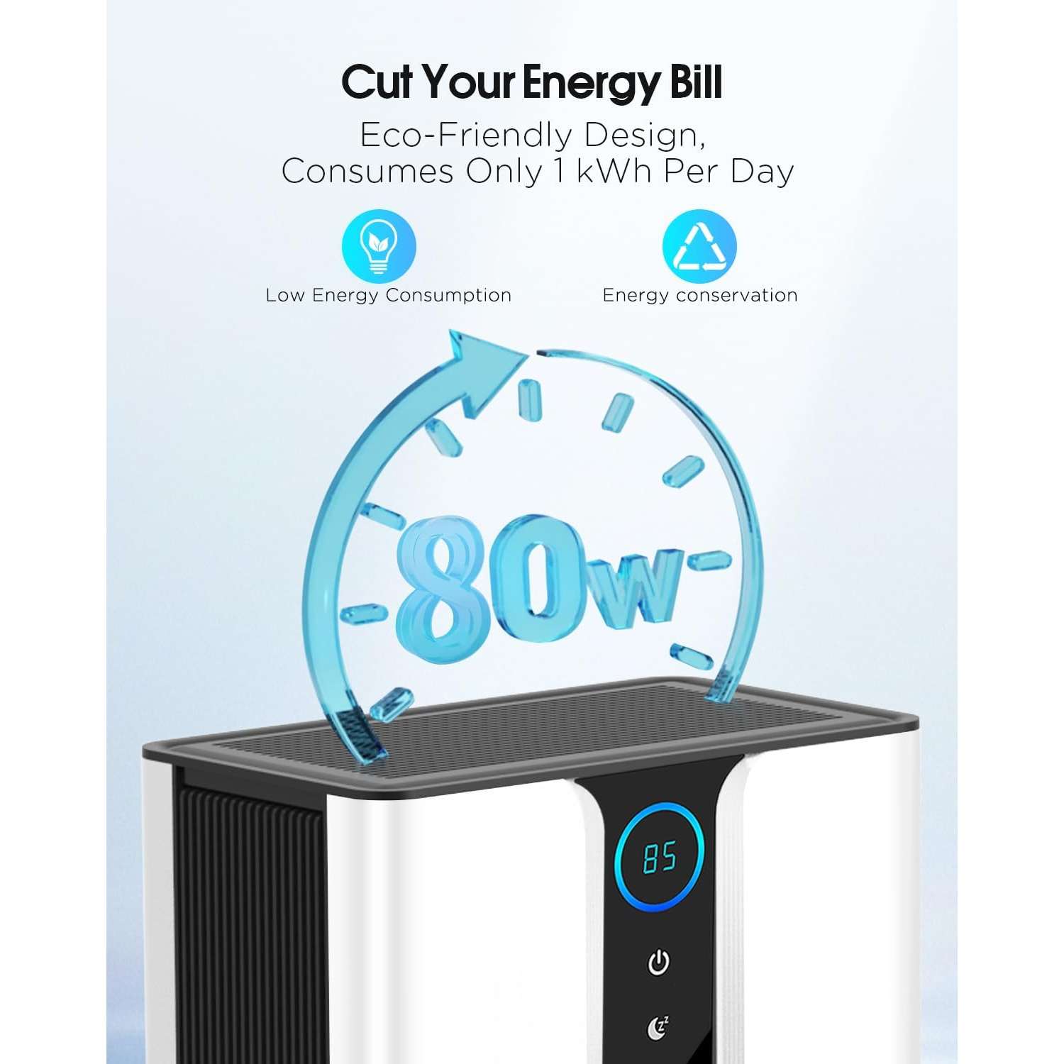 Deumidificatore Compatto 1000ML/D Silenzioso – Elimina l'umidità, Purificazione dell'aria e Modalità Notte, Ideale per Camera e Ufficio - 2