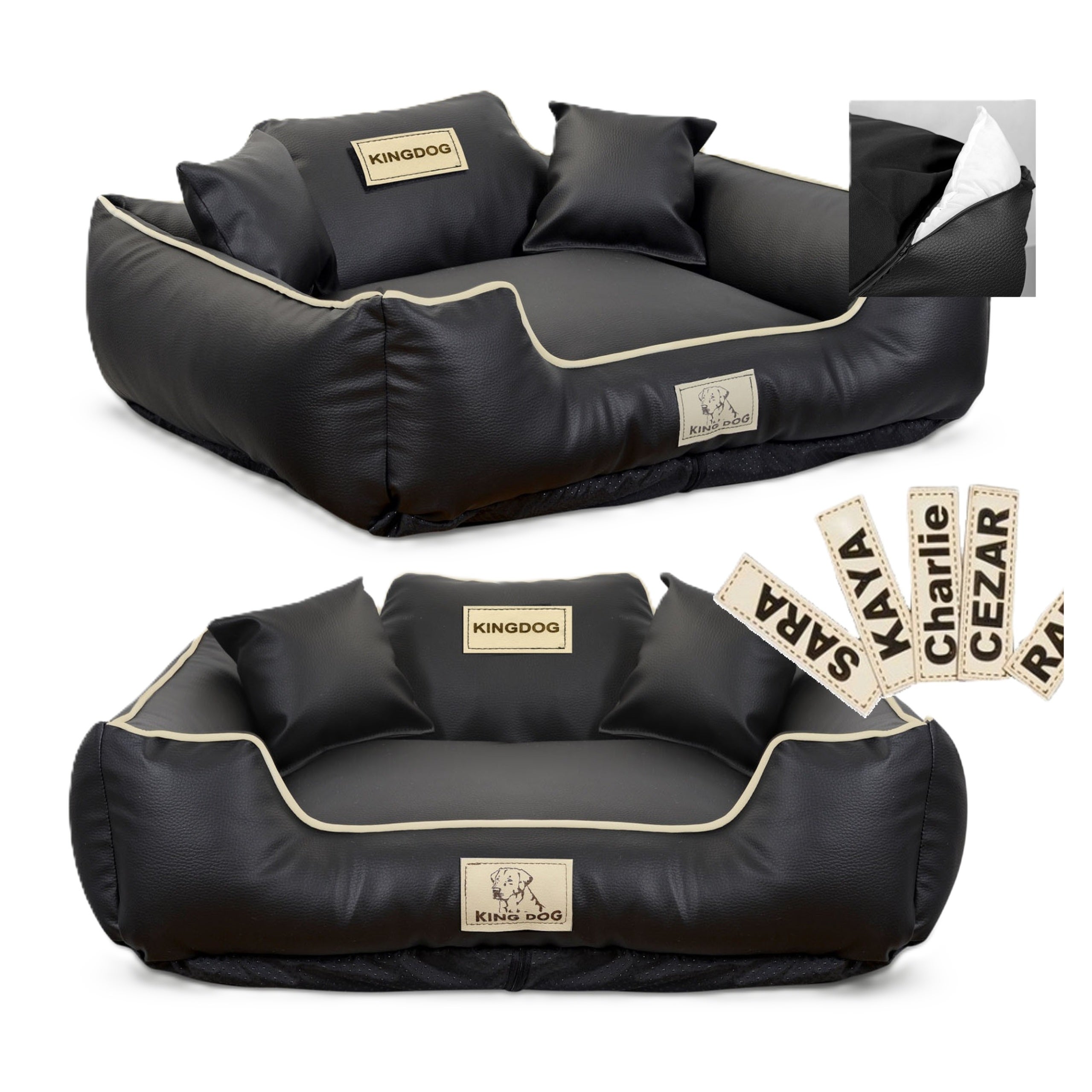 Legowisko dla psa kojec Aio Factory KINGDOG EKOSKÓRA personalizowane rozbieralne antyslip czarne 115x95 cm 1szt
