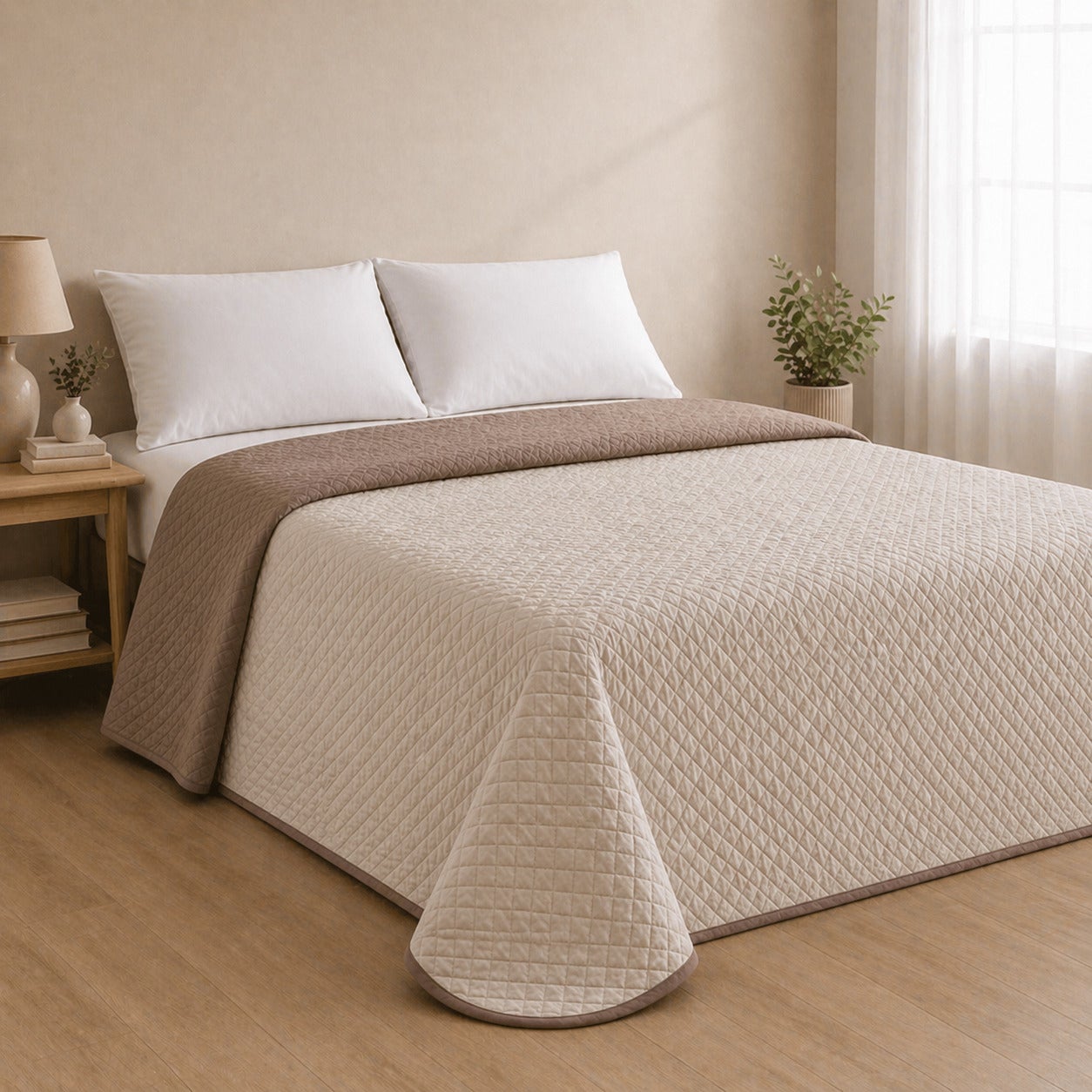 Colcha Bicolor Reversible Cuero/Lino Cama 180cm Donegal Collections - 5