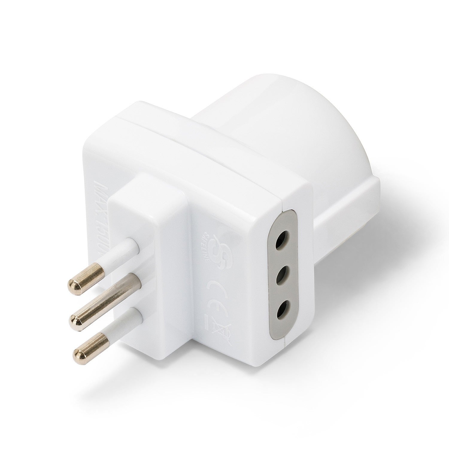 Adaptateur italien: 1 prise Schuko 10 / 16A + 2 prises 10A. Fiche 10A - 2