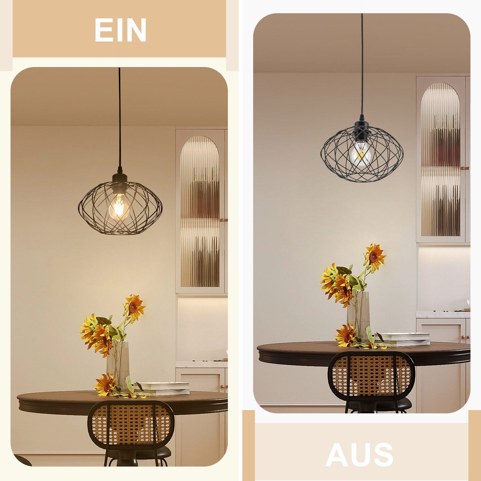 NETTLIFE Lampa wisząca Industrialna Czarna lampa wisząca - Vintage Metalowa lampa wisząca E27 Retro Lampa wisząca - 7