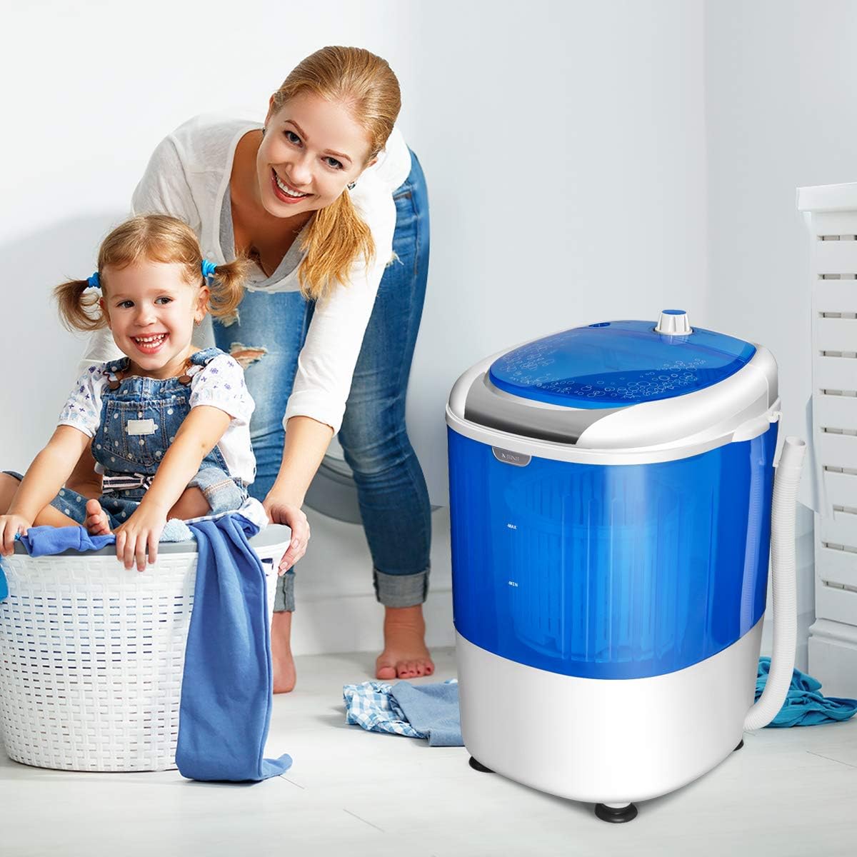 Mini pralka z wirówką, pojedynczy bęben, 2 kg, półautomatyczna, z funkcją pomiaru czasu, mini przenośna pralka - 8