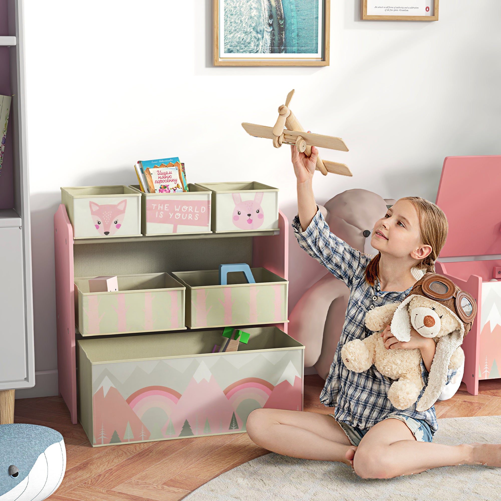 Estante para Brinquedos ZONEKIZ Rosa MDF, Tubo de Aço e Tecido não Tecido 63x30x66cm - 2