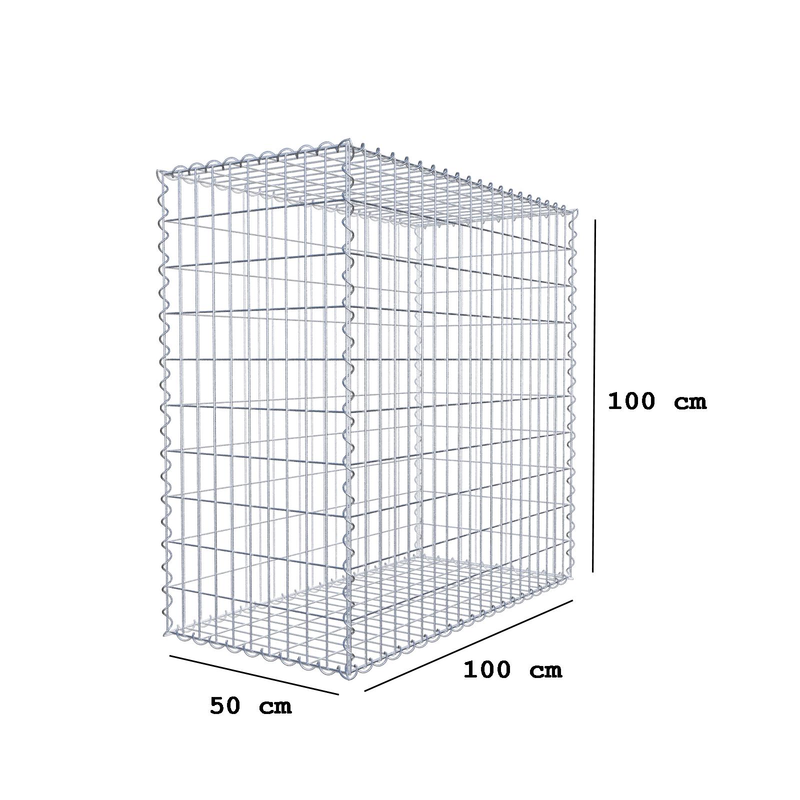 Gavión de acero galvanizado 100x100x50cm (LxAxP), malla 5 x 10cm, Espiral, jaula metálica para muro o jardín - 2