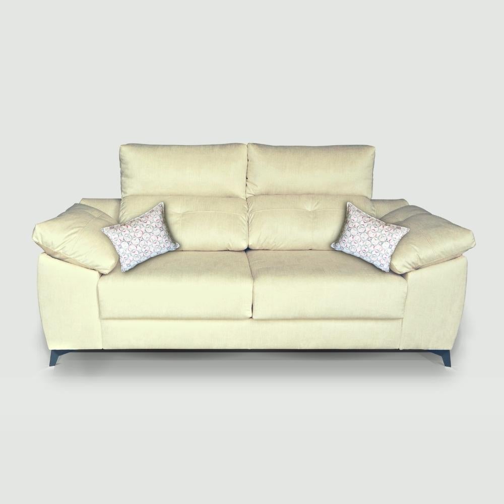 Sofá 3 plazas de pata alta con asiento deslizante. sofa 3 plazas ideal para robot aspirador. color 42 crema. modelo flash minutos de confort