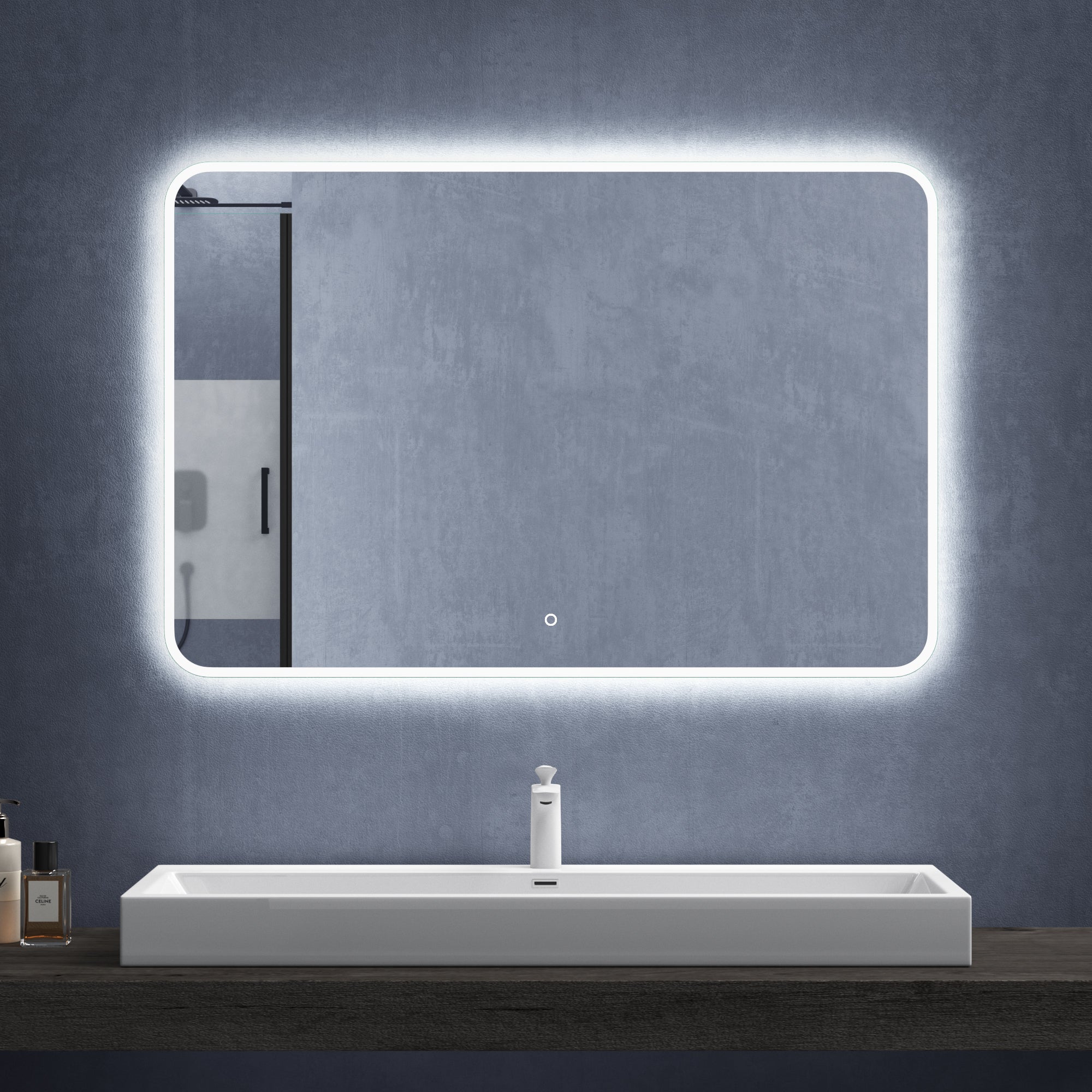 Mai & Mai Miroir Salle De Bain Avec Étagère Et Éclairage LED - Blanc Mat 80x70 Cm