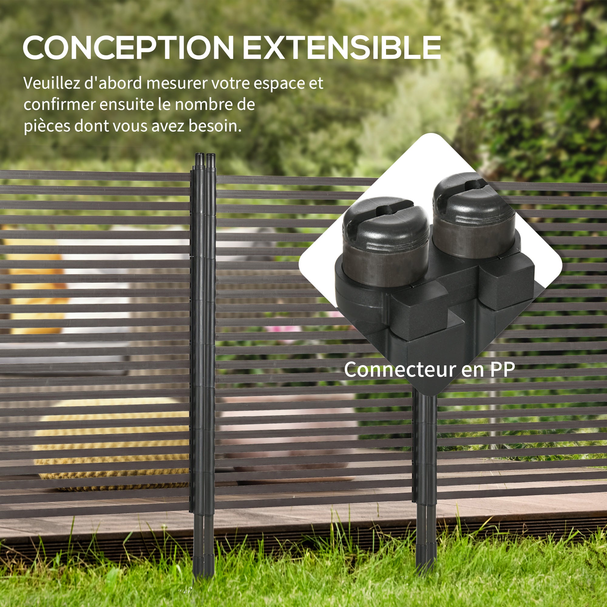Panneau clotûre de jardin brise vue en métal extérieur avec pieds ou piquets à planter, modulaire, 93L x 22l x 150H cm - 6