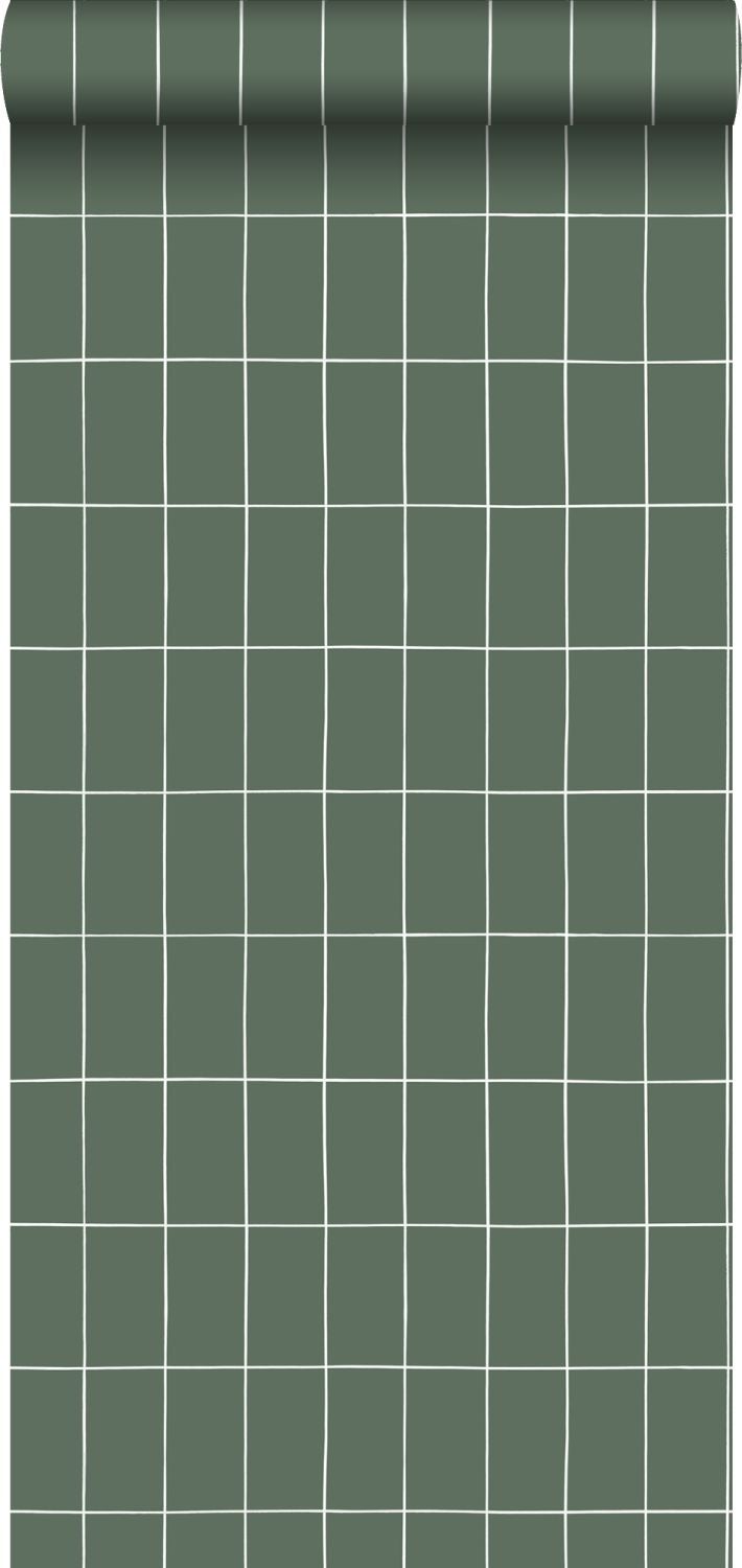 Tapeta małe kafelki szaro zielonymIbiałym - 53 cm x 10.05 m - ESTAHOME