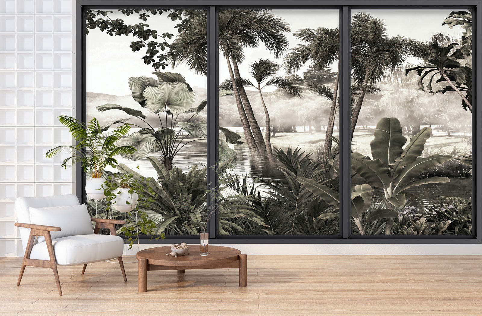 Papier peint panoramique Trompe l'oeil baie vitrée - Jungle - Largeur 260 cm x Hauteur 156 cm - 3