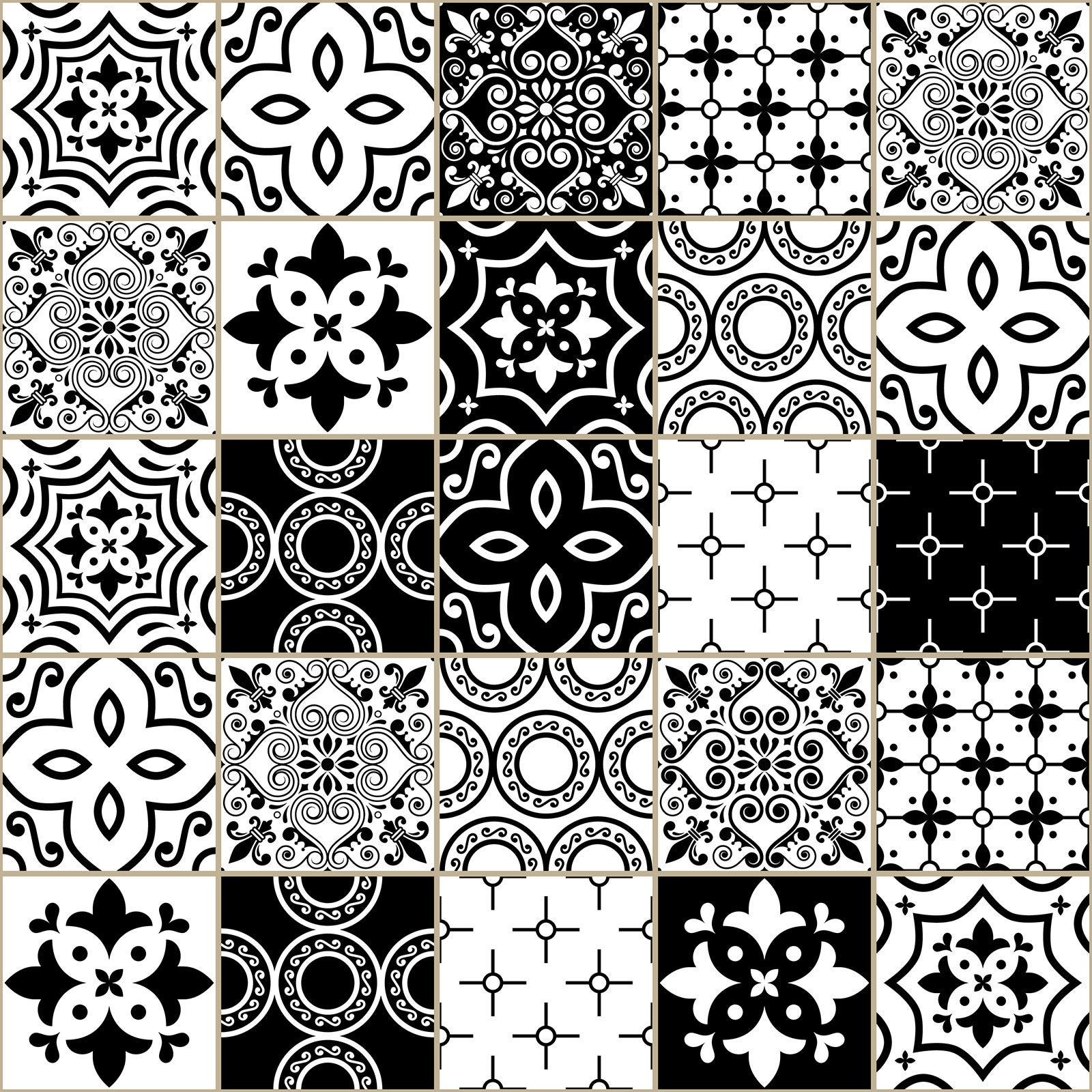 Crédence adhésive sticker décoratif pour cuisine - Effet carreaux de ciment - Adhésif + Protection BRILLANTE - 60x60 cm - 2