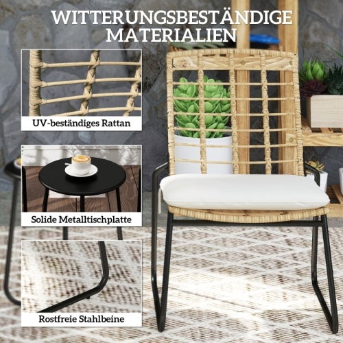 Set jardin 3 pièces rotin 2 chaises empilables + table avec coussins beige et marron – ComfortXL - COMFORTXL - 4