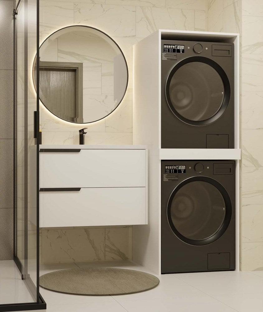 COMO - Meuble de rangement pour machine à laver et sèche-linge - Meuble gain de place - Blanc - 6