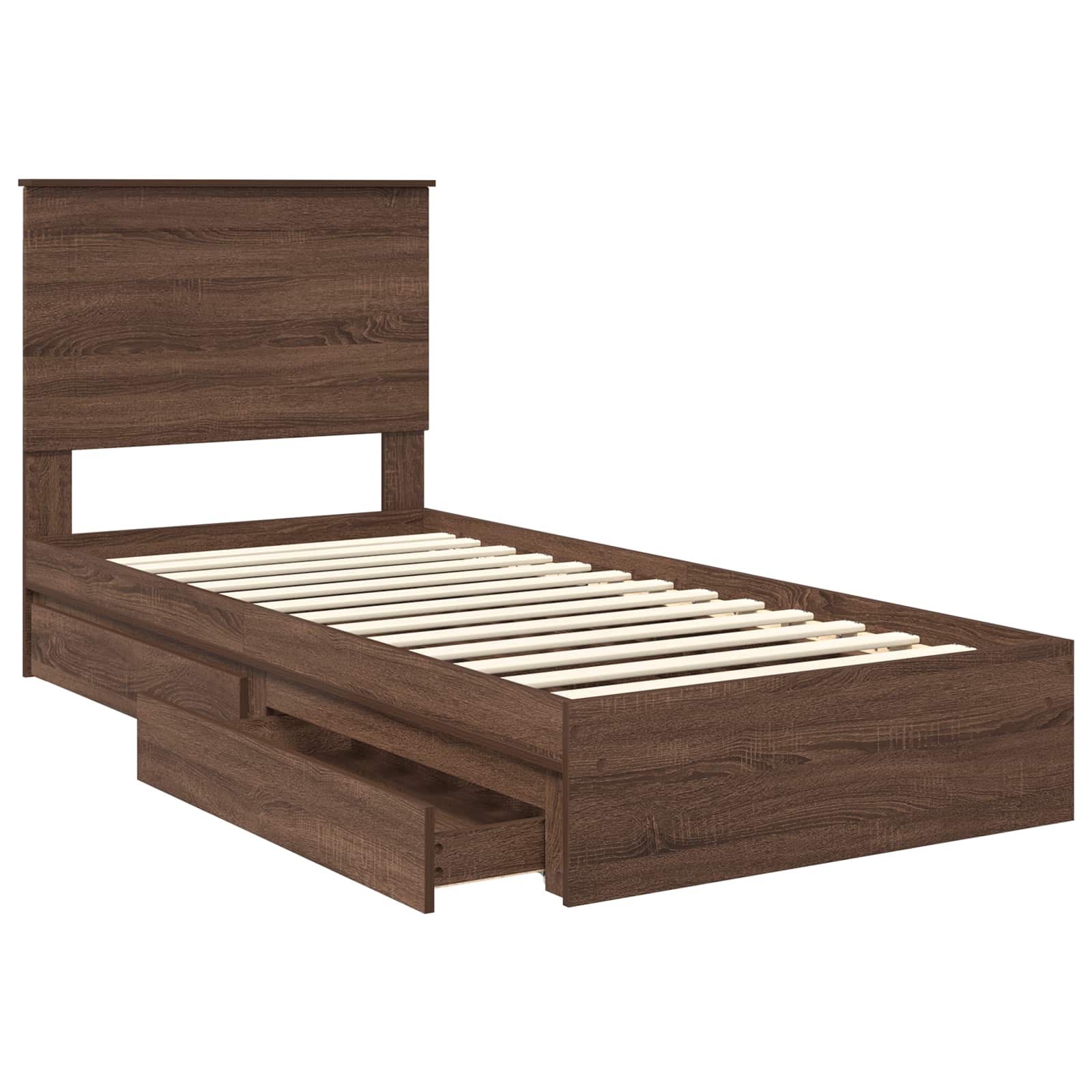 Lit coffre chêne brun 75 x 190 cm panneau de bois - 5