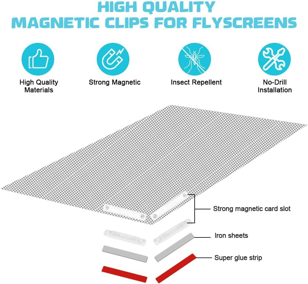 Paquete de 12 imanes antimosquitos para ventanas, abrazaderas para mosquitos, abrazaderas autoadhesivas para mosquitos, no requiere perforación blanco - 4