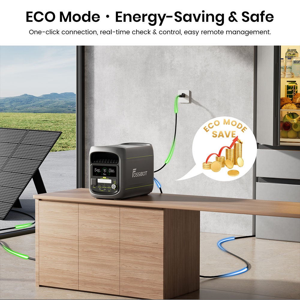 Station d'Énergie Portable FOSSiBOT F1800 - 1024 Wh, sortie CA 1800 W, charge ultra-rapide CA 1200 W et solaire 500 W, ports USB/Type-C/allume-cigare - 2
