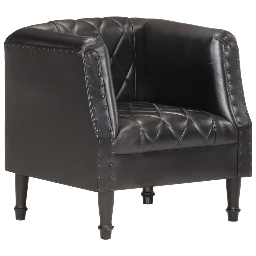 Sillón de salón | silla | sillón con diseño de cubo cuero de cabra auténtico negro cfw669730