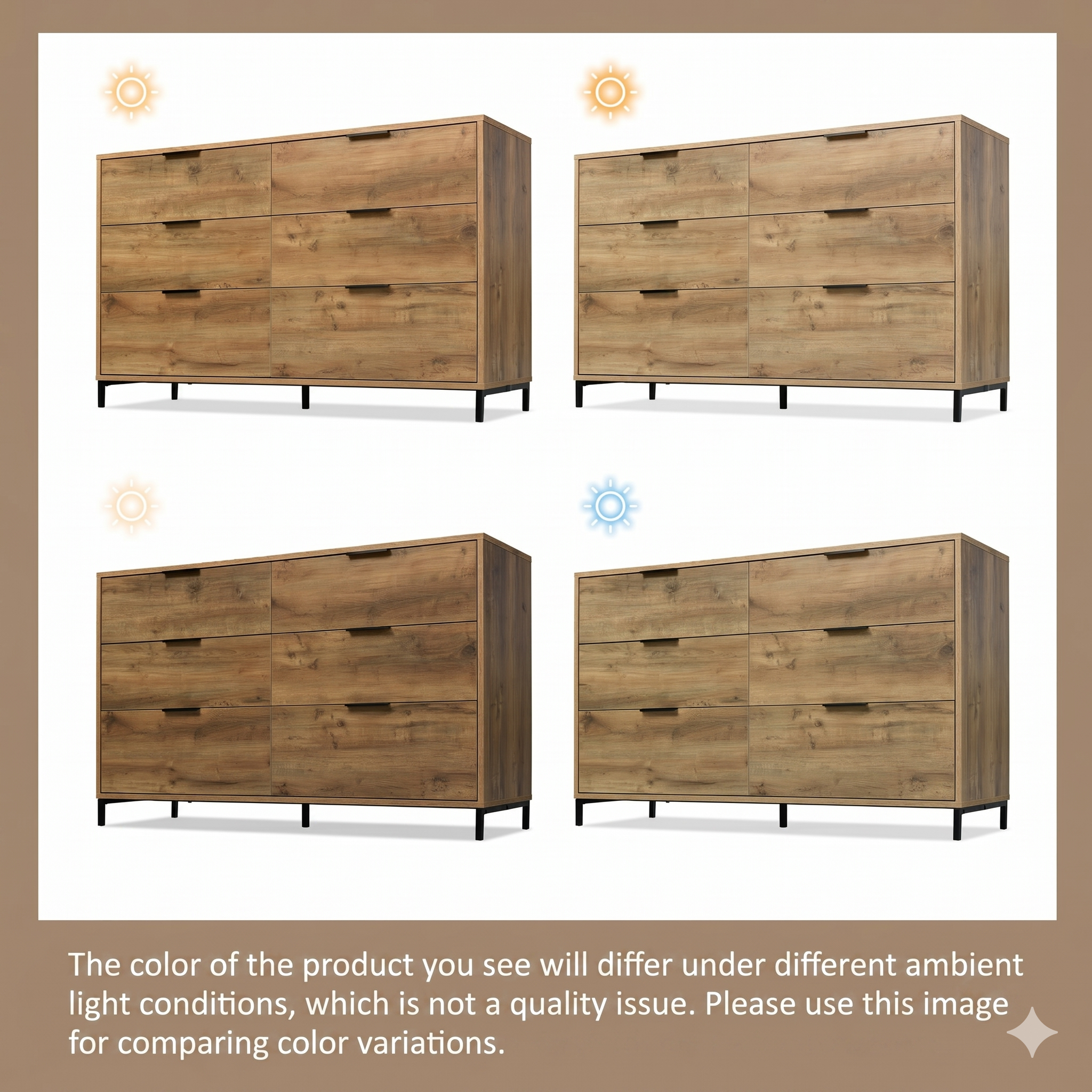 Commode avec étagères réglables- 6 tiroirs - Naturel - 6