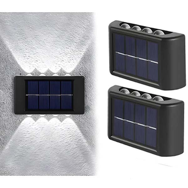 2x Ścienny Reflektor Solarny - 8 LED, Białe światło, Zewnętrzny Up/Down, Oświetlenie Schodów/Krajobrazu, Wodoodporny, Idealny na Taras/Podwórze