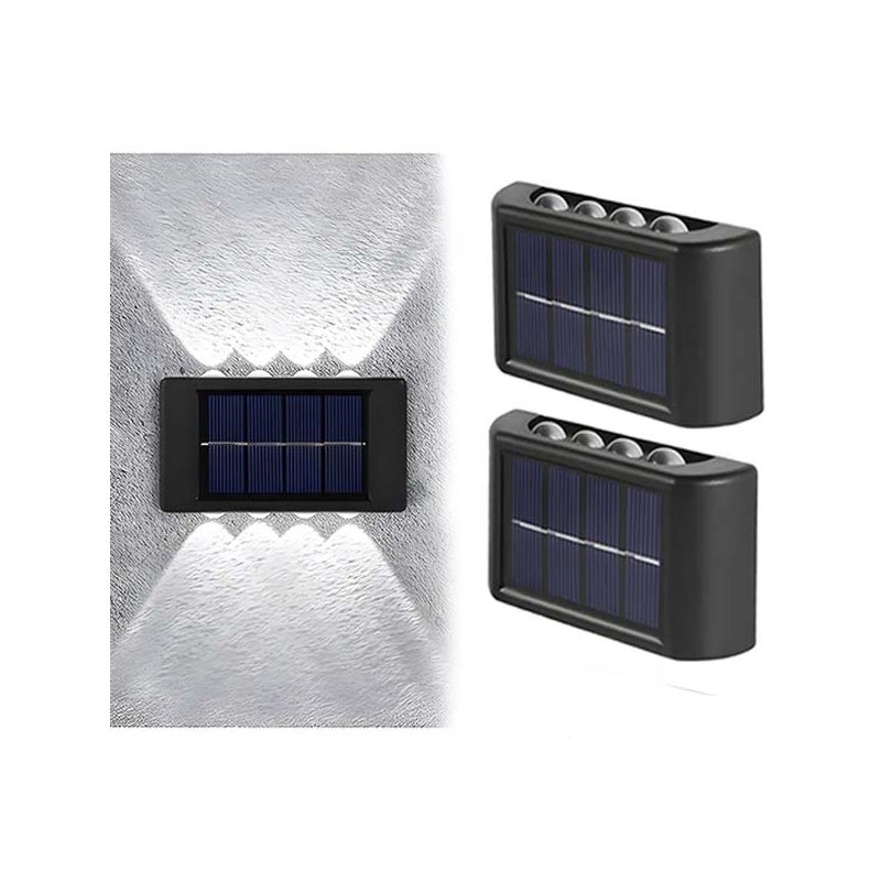 2x Ścienny Reflektor Solarny - 8 LED, Białe światło, Zewnętrzny Up/Down, Oświetlenie Schodów/Krajobrazu, Wodoodporny, Idealny na Taras/Podwórze