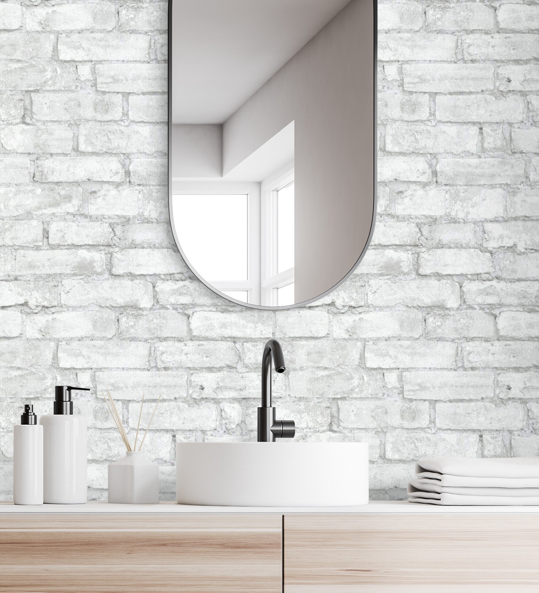 Papel pintado vinílico lavable efecto muro de ladrillos blanco y gris de textura en reliev - harris street 127122 de gaulan - rollo de 10 m x 0,53 m