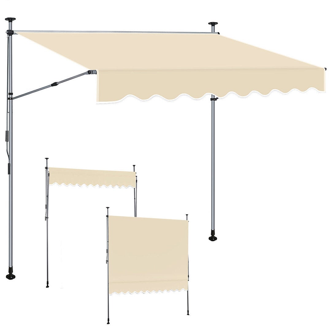 Markiza ręczna z korbką, 300x150cm Beżowa, Markiza balkonowa regulowana na wysokość, Ochrona UV50+ na balkon i taras