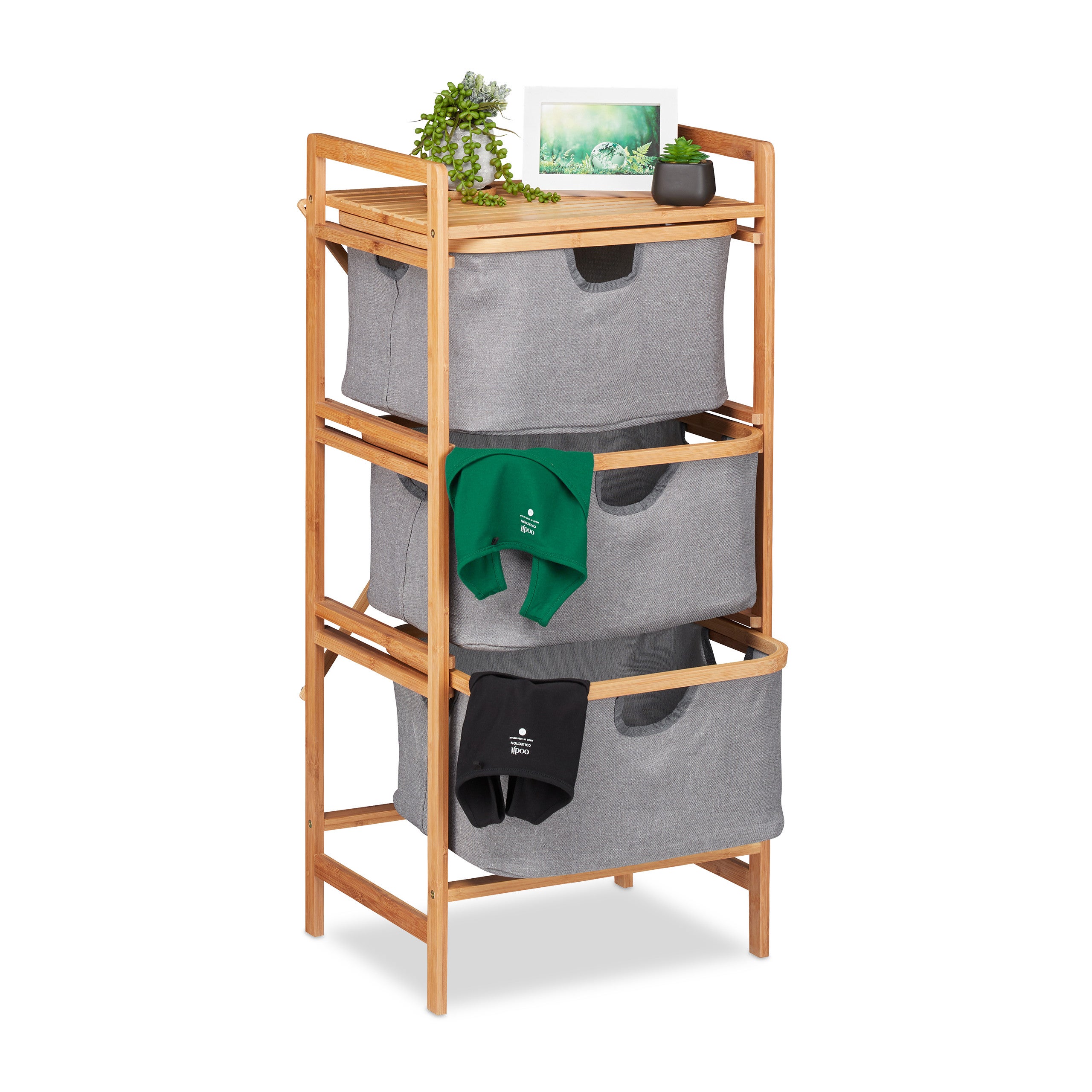 Panier Rangement Salle De Bain 6x Paniers De Rangement En Bambou Et Tissu, Lot, Corbeilles Salle De Bain, 3 Tailles Différentes Panier Bambou