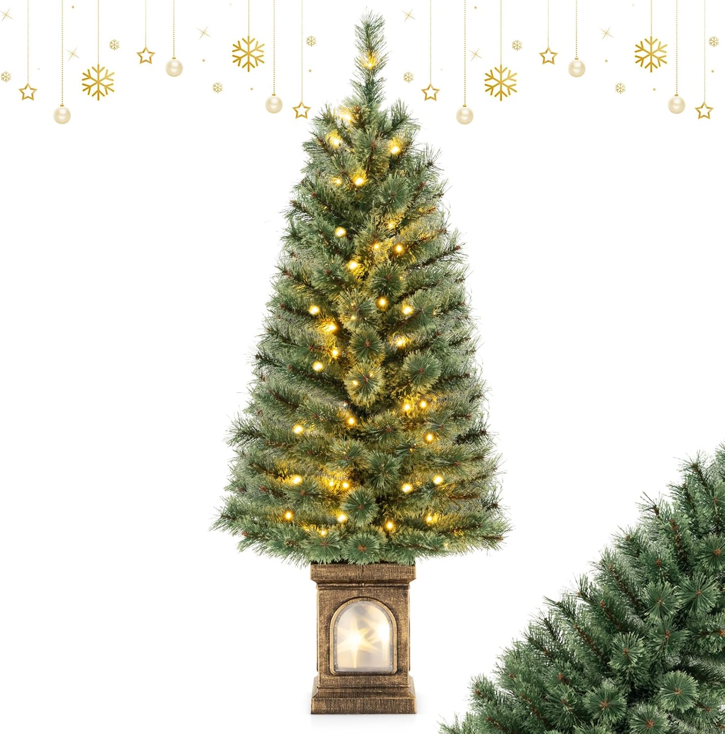 Sztuczna Choinka Bożonarodzeniowa 120 cm, 100 Lampkami LED, Timerem, Pilotem, 116 Gałęziami z PVC, 3 Trybami Podświetlenia w Kolorze Ciepłym Białym