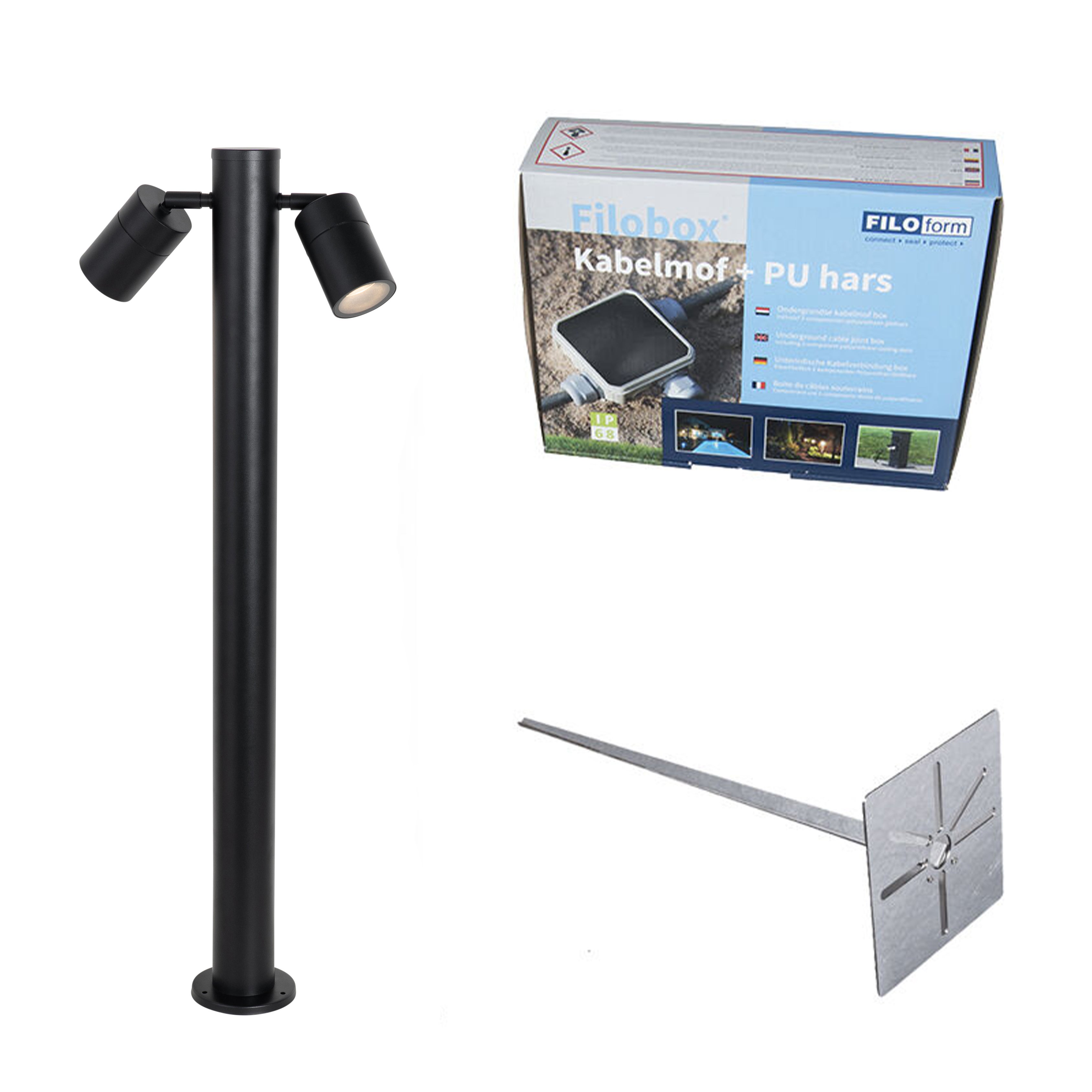 Stojąca lampa ogrodowa czarna 80 cm IP44 regulowana 2-światłowa - Duo