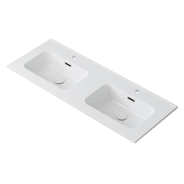 Umywalka wpuszczana dwukomorowa ALTON 120 cm biała ceramiczna