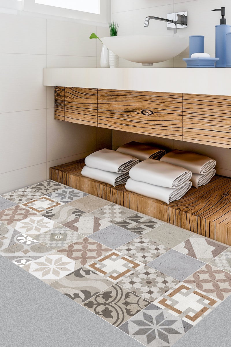 Tappeto antiscivolo in vinile Tiles vntage 2 80x300 cm - PVC stampato, lavabile, ignifugo, per il salotto o la cucina, stile idraulico - 5