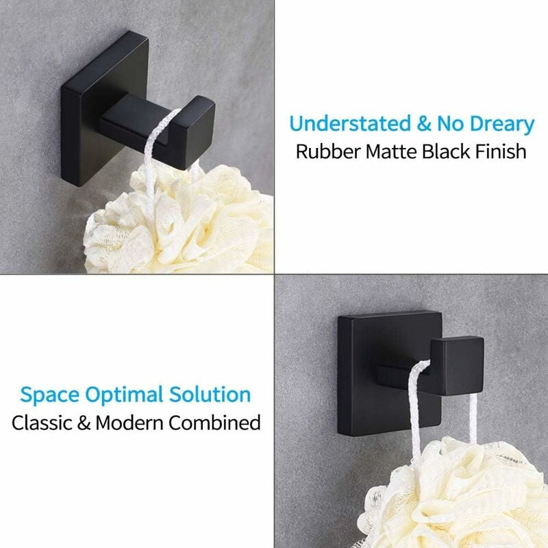 Zestaw 2 matowych czarnych wieszaków na ręczniki, wieszak na ubrania ze stali nierdzewnej 304, wieszak na ręczniki, wieszak ścienny do łazienki w sty - 2