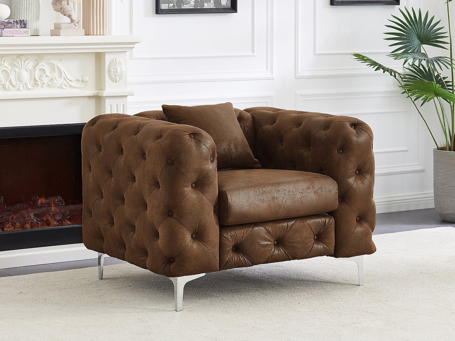 Fotel chesterfield z mikrofibry o wyglądzie postarzanej skóry EDWINA