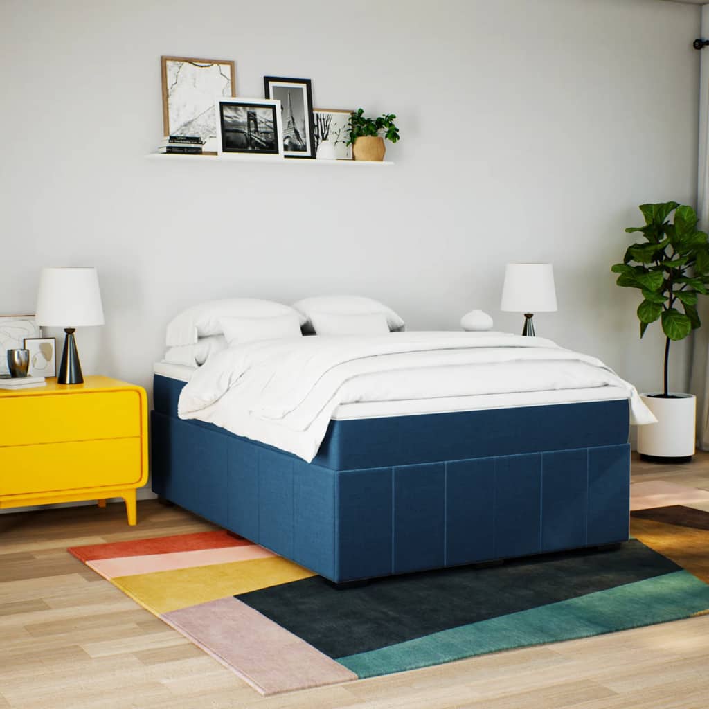Sommier à lattes de lit avec matelas Bleu 160x200 cm Tissu - 4