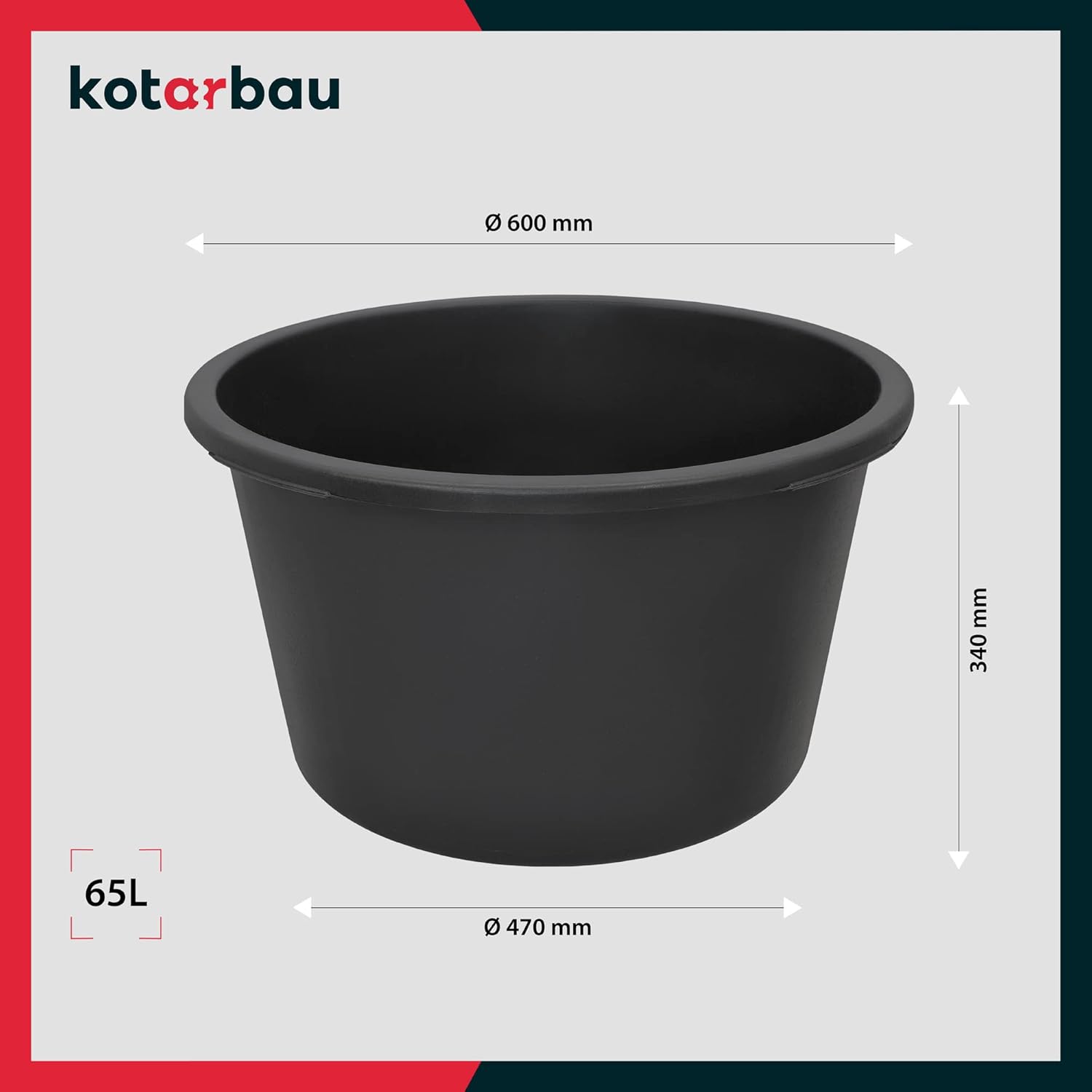 Seau à Mortier en Plastique 65L Rond, Noir - Seau de Construction - KOTARBAU - 3
