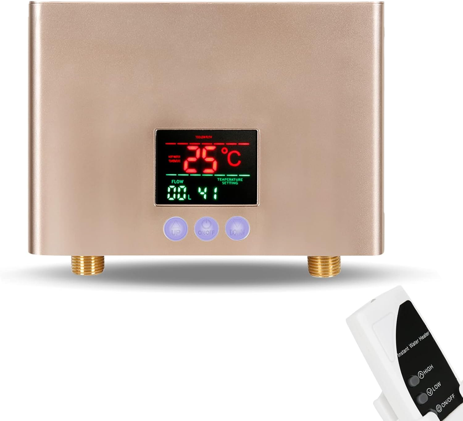 Miniaturowy podgrzewacz wody przepływowy 3000W, system ogrzewania pod zlewem o stałej temperaturze, z pilotem (złoty)