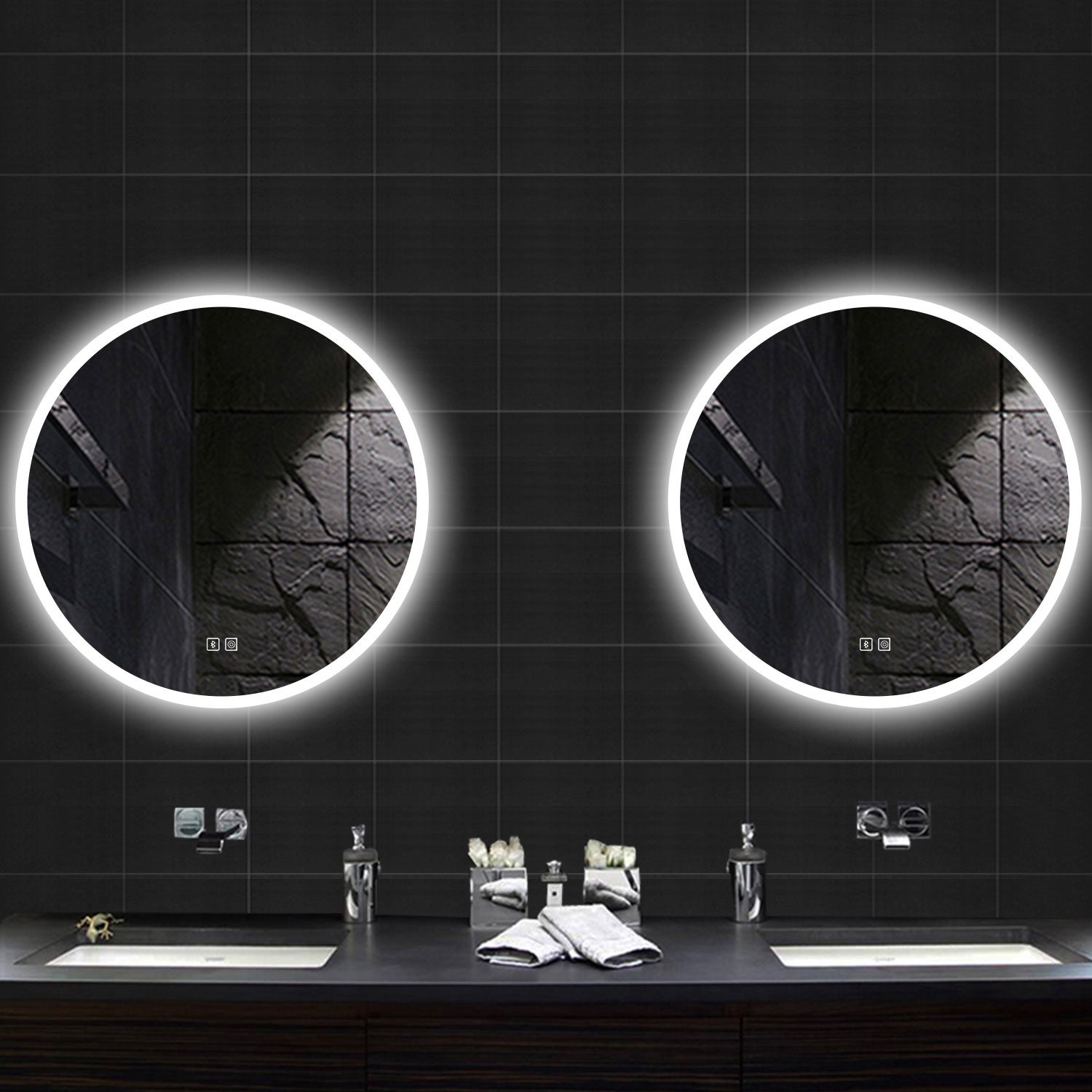 Specchio bagno rotondo 70 cm con luce led a 3 colori, bluetooth e antiappannamento | Leroy Merlin