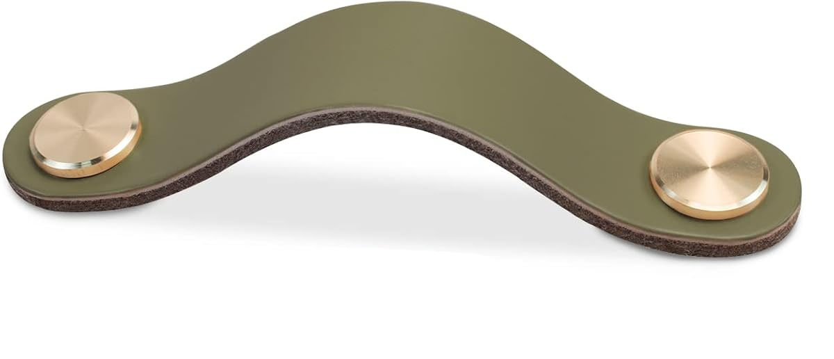 Uchwyt meblowy skórzany, gałka do szafki, gałka do szuflady ze skóry, uchwyt meblowy vintage do szafek, komody (zielony, 96 mm)
