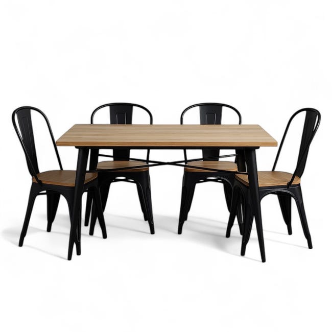 Conjunto de mesa y sillas de estilo industrial, metal negro mate y ...