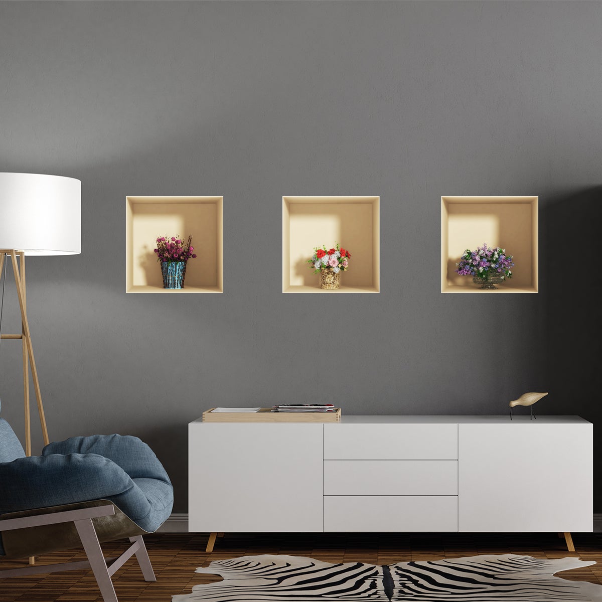 Vinilo efecto 3d flores bucólicas - adhesivo de pared - revestimiento sticker mural decorativo - 30x90cm