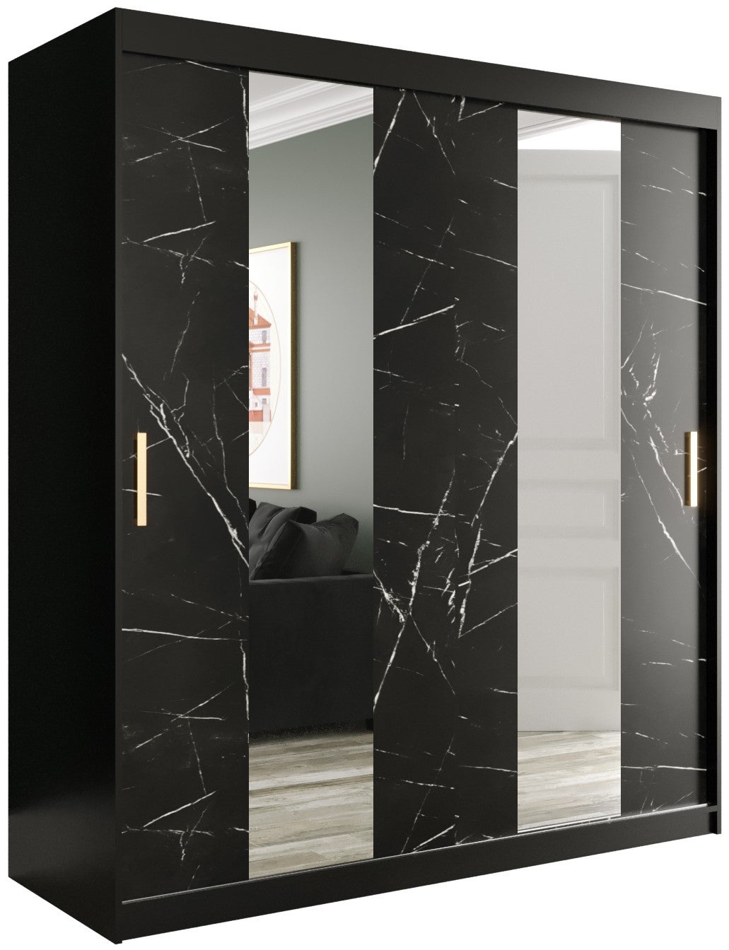 Szafa przesuwna garderoba MARMUR POLE 180 x 62 x 200 cm Czarny + Marmur Czarny - Abiks Meble
